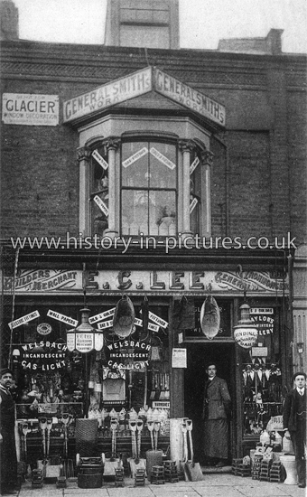 E C Lee, General Ironmongers, 138 Hoe St, Walthamstow, London. c.1910